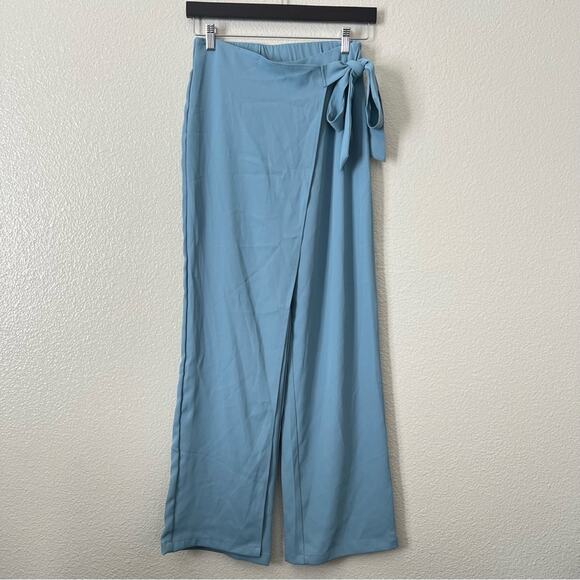 Halara High Waisted Tie Side Wide Leg Work Pants Forget-Me-Not Slate Blue - Picture 10 of 12